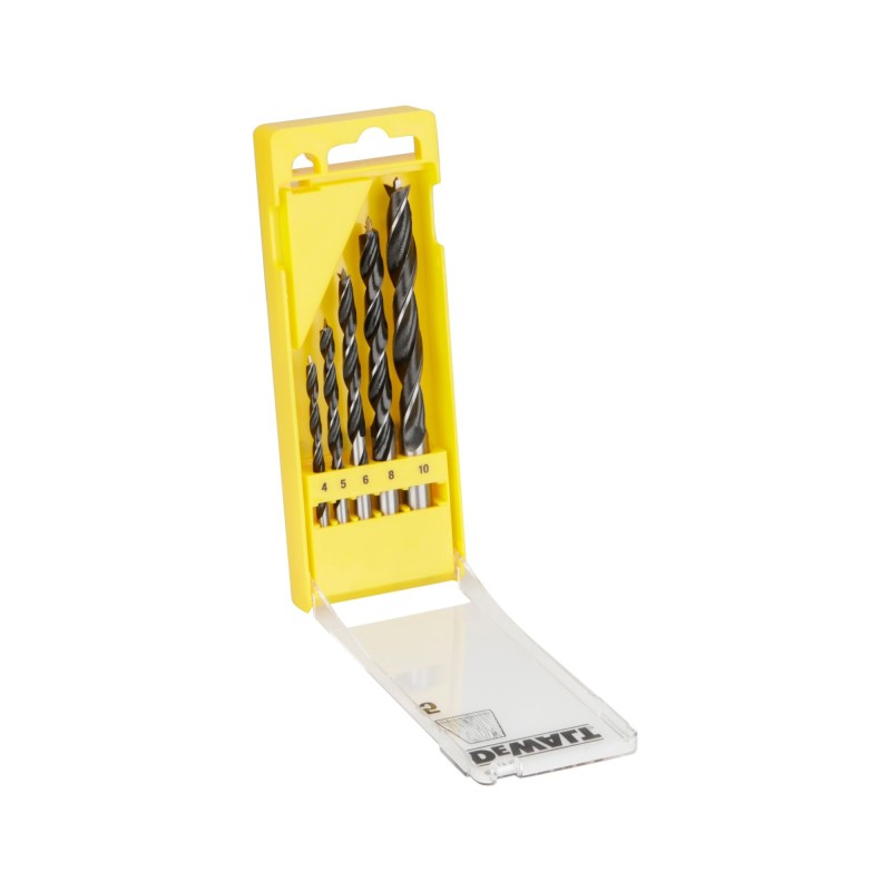 Coffret plastique de 5 mèches à bois 3  Pointes  diamètres : 4,5,6,8,10mm