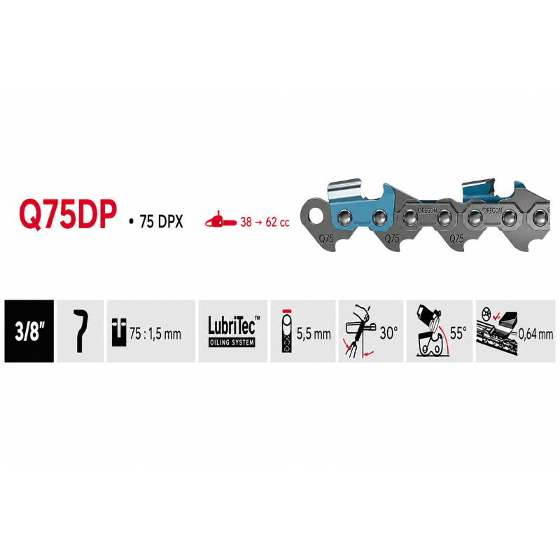 Chaîne de tronçonneuse Oregon Q75DP072E 3/8 72 maillons | LG Motoculture