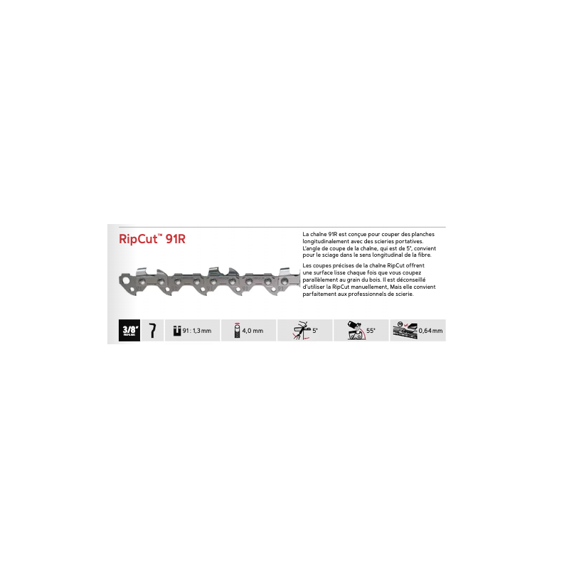 Chaîne Oregon 91R072E RipCut 3/8 72 maillons délignage bois | LG Motoculture