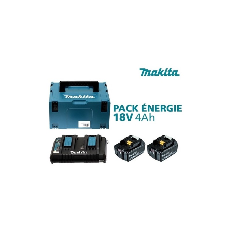 Pack Énergie 18 V Li-Ion (2 batteries + 1 chargeur double) avec coffret MAKPAC