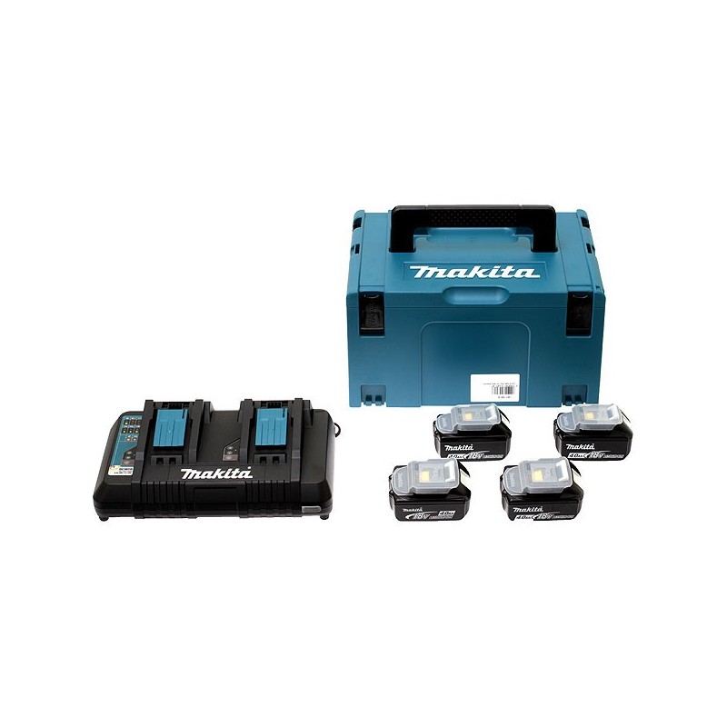 Pack Énergie 18 V Li-Ion (4 batteries + 1 chargeur double) avec coffret MAK-PAC
